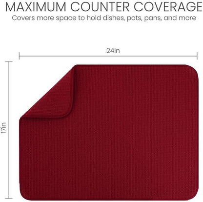 Bellemain XL Dish Mat 24" x 17" ( LARGEST MAT ) Microfiber Dish Drying Mat , Super absorbent ( Red )
