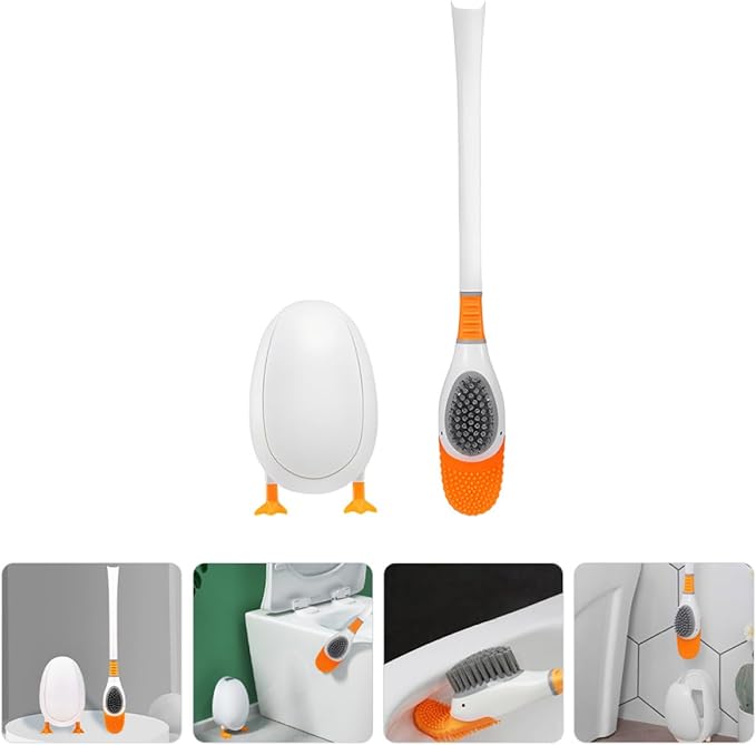Veemoon Silicone Toilet Brush and Holder with Soft Bristles, Cute Diving Bird Design, Wall-Mounted and Floor-Standing for Bathroom Cleaning Tools and Household Use, White