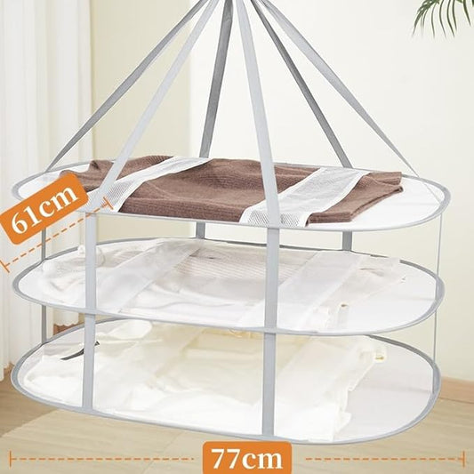 Hanging Drying Rack Foldable Sweater Clothes Dryer Flat Mesh Large Portable Fixed Windproof for Home, Dormitory and Bathroom 3 Tier
