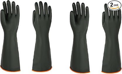North Tower Heavy-Duty Latex Chemical Resistant Gloves - Reusable Long Rubber Dishwashing Gloves with Forearm Protection for Men - Waterproof, Industrial Safety Gear,18“，2 Pair