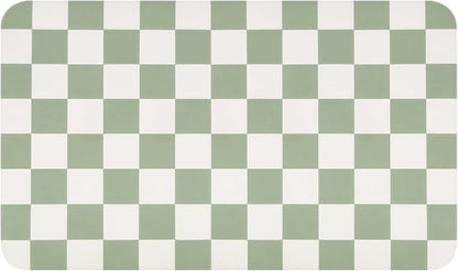 CooRug Checkered Dish Drying Mat for Kitchen Counter, Absorbent Non-Slip Coffee Mat, Heat Resistant Mat for Countertops Coffee Bar Decor 17" x 32" Green