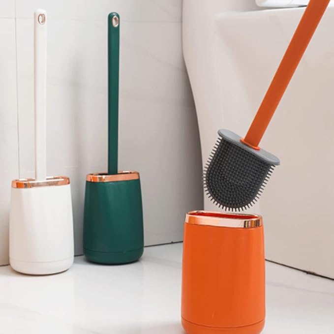 Soft Silicone Toilet Brush Compact Size Toilet Bowl Brush with Ventilated Holder Toilet Cleaner Brush for Bathroom Storage Reusable, Green