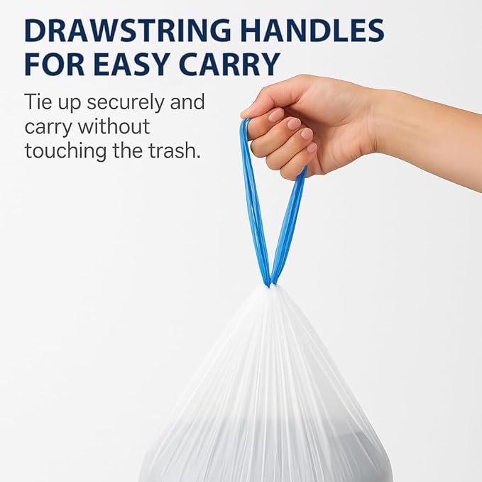 4 Gallon Small Trash Bags with Drawstring & Handles, 100 Pack - White Garbage Bags for Bathroom Office Dorm - Strong Leak-Proof Bin Liners, Individual Bags on Roll, No Tearing