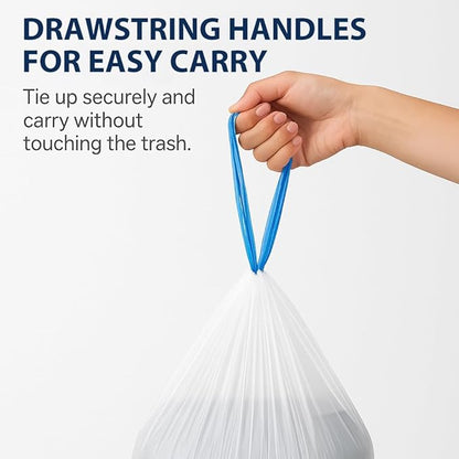 4 Gallon Small Trash Bags with Drawstring & Handles, 100 Pack - White Garbage Bags for Bathroom Office Dorm - Strong Leak-Proof Bin Liners, Individual Bags on Roll, No Tearing