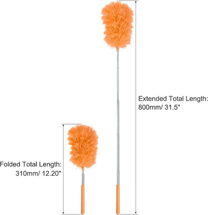 MECCANIXITY Microfiber Cleaning Duster, 12 to 31.5 Inch Washable Extendable Brush Flexible Feather Duster for Window Furniture, Orange