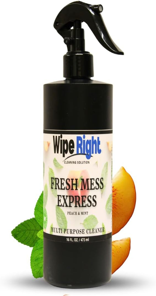 Wipe Right Cleaning Solution- Fresh Mess Express- Multi Purpose Household Daily Cleaner. Plant Based 16 oz. Peaches And Mint Scented. Use in Kitchen, bathroom, countertop,walls,fridge,stove
