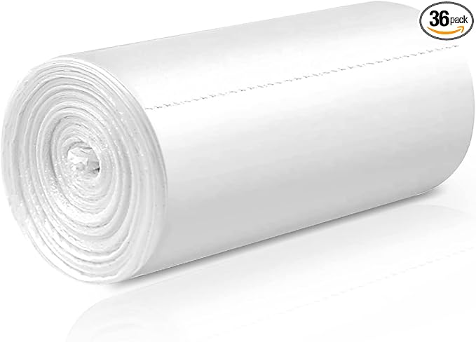 WAIKAS 8 Gallon Trash Bags, 42 Counts, Flag Garbage Bags with No Flaps and No Ties, 55 * 70cm, 8g/pcs, Unscented, White