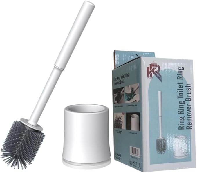 Ring King Toilet Ring Remover Silicone Toilet Brush and Holder Set| This Bathroom Accessory Brush and Holder Easily Scrub Grime, Mineral deposits, and Hardwater Rings from Toilet Bowls.