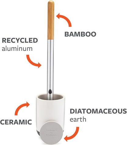 Full Circle Scrub Queen, Bathroom Toilet Brush with Ceramic Holder and Instant-Dry Coating for Mold & Mildew Prevention, More Hygenic Toilet Cleaning Scrubber, Replaceable Head, White