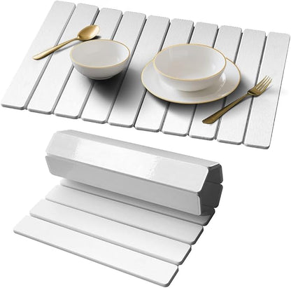 Stone Dish Drying Mat for Kitchen Counter - 24" x 16" Ultra Absorbent Diatomaceous Earth Mat, Fast Drying & Foldable Countertop Protector, Non-Slip Eco-Friendly Stone Mat for Dishes