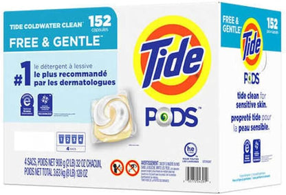 Tide PODS Liquid Laundry Detergent Pacs Free & Gentle 152-count, LARGE, White