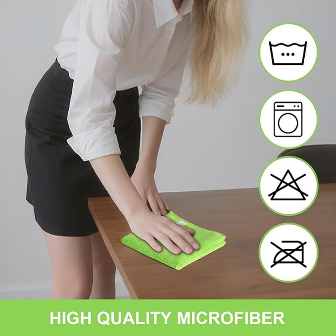 Microfiber Cleaning Cloth, 3 Pcs 11.4 inch x 11.4 inch, Cleaning Rags，Microfiber Cloth, Multi-Functional Cleaning Towels, for Car Detailing, Home, Kitchen (Gray, Green, Blue)