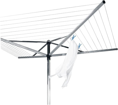 Brabantia Topspinner Outdoor 4 Arm Spinning Clothesline (164 ft/Ø 1.8") Rotating, Folding Clothes Drying Rack + Ground Spike (Gray)