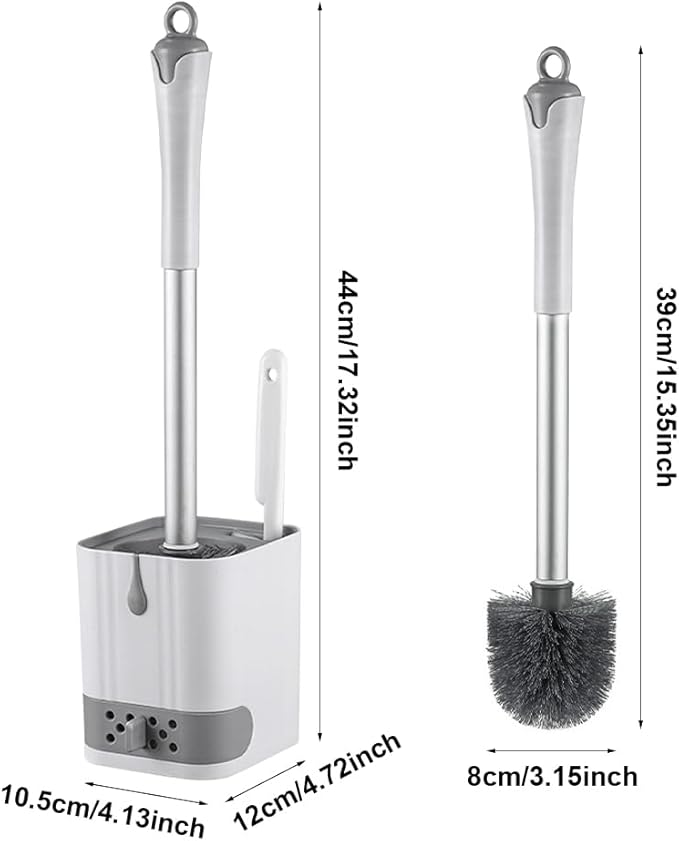 Toilet Bowl Brush and Holder,Toilet Brush with Crevice Cleaning Brushes,No Dead Corner Clean Wall Mounted Compact Toilets Brushes Set,Durable Bristles for Bathroom,RV(White Grey)