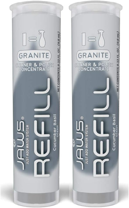 JAWS Granite Cleaner & Polish Bottle with 2 Refill Pods. Refillable Cleaning Supplies.