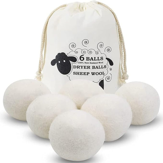 Wool Dryer Balls, 6 Pack Laundry Dryer Balls Reusable and Handmade, 100% Organic New Wool Natural Fabric Softener, Dryer Sheets Alternative and Reduce Wrinkles Eco-Friendly Dryer Balls