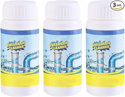 Saker Powerful Foaming Drain Cleaner Powder, Easy-Pour Clog Remover for Kitchen Sink, Bathroom Tub & Shower, Toilet and Floor Drain, Helps Break Down Hair, Soap Scum, Paper and Sludge (3 PACK)