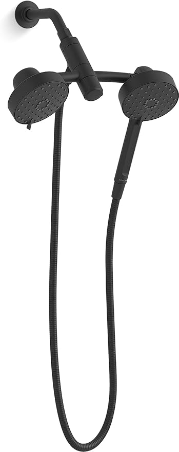 KOHLER 23218-BL Awaken 2-in-1 Multifunction Shower Combo Kit, Rotating Showerhead and Handshower Set, 2.5 GPM, Matte Black