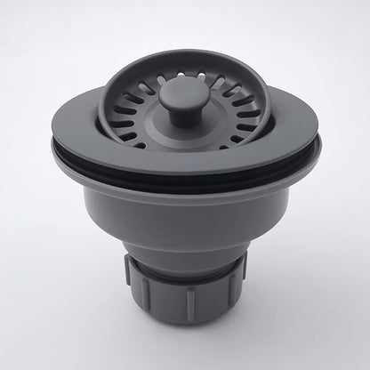 3-1/2 Inch Polymer Urban Gray Sink Drain Assembly with Basket Strainer and Stopper for Quartz, Granite or Fireclay Kitchen Sinks