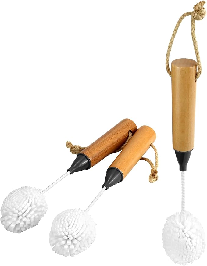 QWORK Whiskey Tasting Glass Brush - 3-Pack Natural Beech Wood Grips Foam Brush Cleaning Brushes