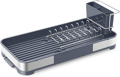 Glad Stainless Steel Dish Drying Rack - Small Space Saving Dish Drainer with Removable Cutlery Holder, Drain Spout, and Towel Bar - Rust-Resistant Metal Rack for Kitchen Countertops, (8”W x 17.5”L)