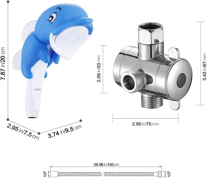 KAIYING Children's Handheld Shower Head,Cartoon Water Flow Spray Shower Head Baby Kids Toddler Bath Accessories (O:Showerhead(Dollie)+Hose+Diverter)