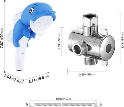 KAIYING Children's Handheld Shower Head,Cartoon Water Flow Spray Shower Head Baby Kids Toddler Bath Accessories (O:Showerhead(Dollie)+Hose+Diverter)