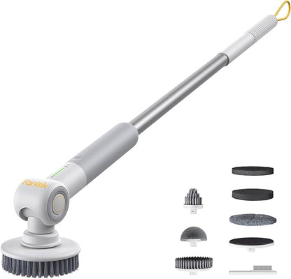 Fanttik Flip G9 Pro Electric Scrubber, VoltiPulse Motor, Dual-Speed Cleaner with 6 Brush Heads, Adjustable Angle & Extendable Handle, IPX7 Waterproof, Type-C Charge for Bathroom, Tile, Grout - White