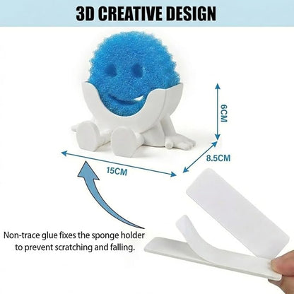 Creative Hanging Sponge Holder with Drainage/Traceless Glue, 3D Printing Countertop Funny Sponge Holders for Kitchen Sink, Keeps Your Sponge Dry & Smiling, for Scrub Daddy Holder (1, White)
