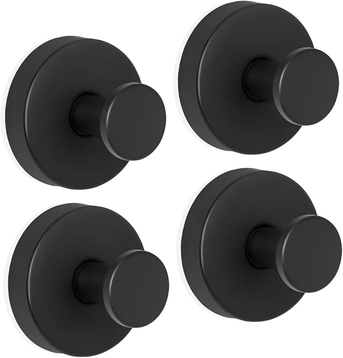 ZESLMG Black Suction Cup Hooks for Glass Window, Shower Hook for Inside Shower, Removable Towel Hooks for Bathroom Kitchen Wall Glass Door, Wreaths Loofah Suction Hook for Hanging, 4 Pack