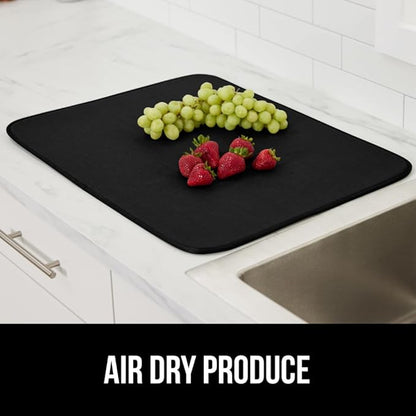 GORILLA GRIP Ultra Water Absorbent Microfiber Dish Drying Mat, 18x24, Quick Dry Thick Mesh, Slip Resistant Pad for Sink Dishes or Under Rack, Kitchen Counter Accessories, Machine Wash Mats, Black