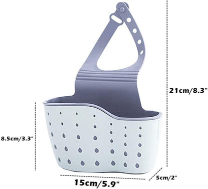 EC ELEGANTCHARM Kitchen Sink Caddy Sponge Holder Silicone Plastic Soap Holder Hanging Ajustable Strap Faucet Caddy with Drain Holes for Drying