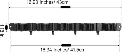 voze 5 Racks and 4 Hooks Mop and Broom Holder Wall Mount, Self Adhesive Heavy Duty Broom Hanger Organizer Storage Tool Racks for Kitchen Garden Laundry Garage Black
