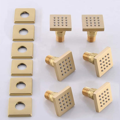 Brushed Gold 6 Pack HOMEDEC 2inch Round Brass Square Massage Shower Body Sprayer Jets