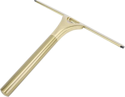 CHICIRIS 304 Stainless Steel Shower Squeegee, All Purpose Bathroom Cleaner Tool for Shower Glass Door Tile Wall Mirror Car, with Silicone Wiper and Suction Cup Hook (Gold)