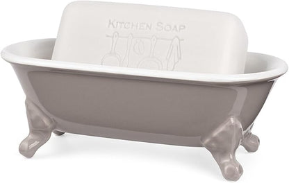 6.5" Ceramic Mini Decorative Clawfoot Bathtub Bar Soap Dish, Kitchen Sponge Holder and Shower Tray for Bathroom, 1 Pack(Taupe)