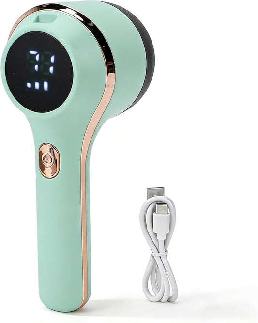 Rechargeable Electric Fabric Shaver with 6 Adjustable Blades, Portable Lint Remover for Clothes & Furniture, LED Display Sweater Defuzzer - Green (Battery-Powered, Fast Fuzz Removal)
