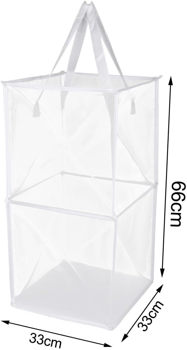 Mesh Laundry Hamper, Collapsible Laundry Basket Storage Organizer, Storage Basket Collapsible Clothes Hamper for Dorm College, White 33cmx33cmx66cm