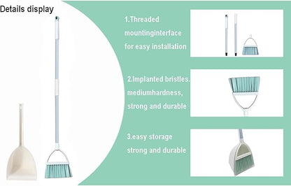 Mini Broom with Dustpan for Kids,Little Housekeeping Helper Set (White+Green)