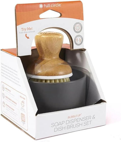 Full Circle Bubble Up Soap Dispenser & Dish Brush Set, Black & White (Pack of 4)