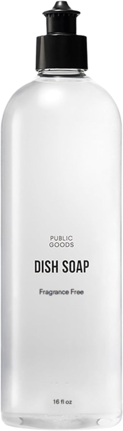 Public Goods Natural Fragrance Free Dish Soap | Kitchen Soap | Plant-Based & Vegan Friendly | Clear Dish Detergent Liquid | Concentrated Formula | Made in USA | 16 Fl Oz