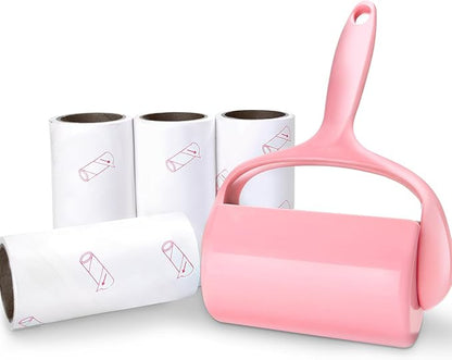 Sticky Lint Roller, Pet Hair Roller, Dog & Cat Hair Remover Kit,4 Refills 240 Sheets, Lint Brush for Clothes, Carpet, Car Seats, Dust, Dogs, Handle (1Handle+4Refills)