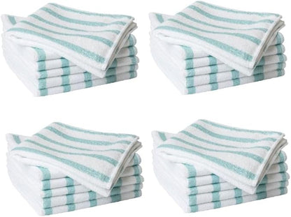 Martha Stewart Microfiber Cleaning Cloths, Ultra-Absorbent, Lint-Free Cleaning Towels for Home & Kitchen, Teal Stripes, 11 Inches, 24 Count