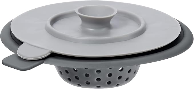 OGGI Silicone Sink Strainer & Stopper Set- Great Kitchen Sink Strainer, Silicone Drain Stopper, Sink Drain Strainer, Sink Plug 4.6˝ Diameter Rim, Gray