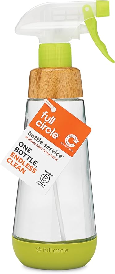 Full Circle Bottle Service - Sustainable Refillable Glass Spray Bottle for Cleaning - Versatile Stream & Mist Options, Bamboo, Silicone Protection Boot - Ideal for Kitchen, Plant, Hair & Beauty
