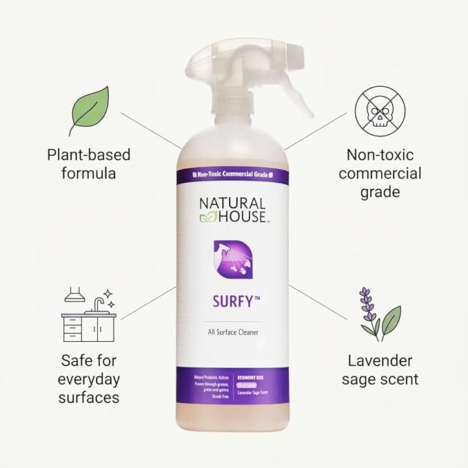 Natural House Surfy - Probiotic All-Purpose Cleaner Spray - Multi-Surface Formula - Plant-Based - Lavender Sage Scent - 32 oz