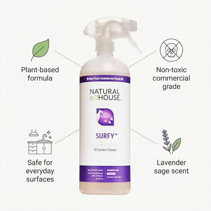 Natural House Surfy - Probiotic All-Purpose Cleaner Spray - Multi-Surface Formula - Plant-Based - Lavender Sage Scent - 32 oz
