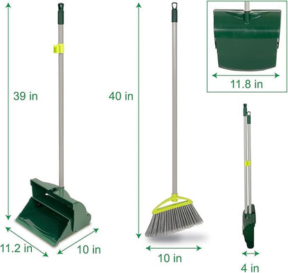 Pine-Sol Broom and Dustpan Set for Home - Both Indoor, Outdoor and Wet or Dry Use – Upright Standing Combo with Adjustable Handle for Comfort