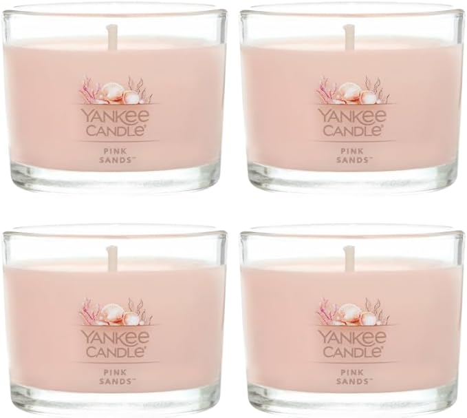 Yankee Candle Mini Jar Scented Candle, Small Single Wick Candle for Home Fragrance, Long Lasting Burn, Pink Sands (Pack of 4)