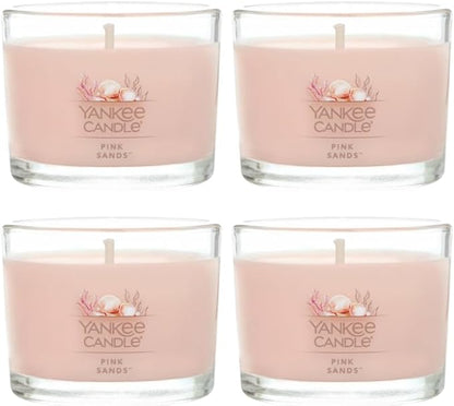 Yankee Candle Mini Jar Scented Candle, Small Single Wick Candle for Home Fragrance, Long Lasting Burn, Pink Sands (Pack of 4)